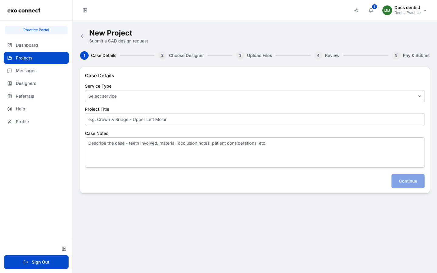 WorkDent case submission step